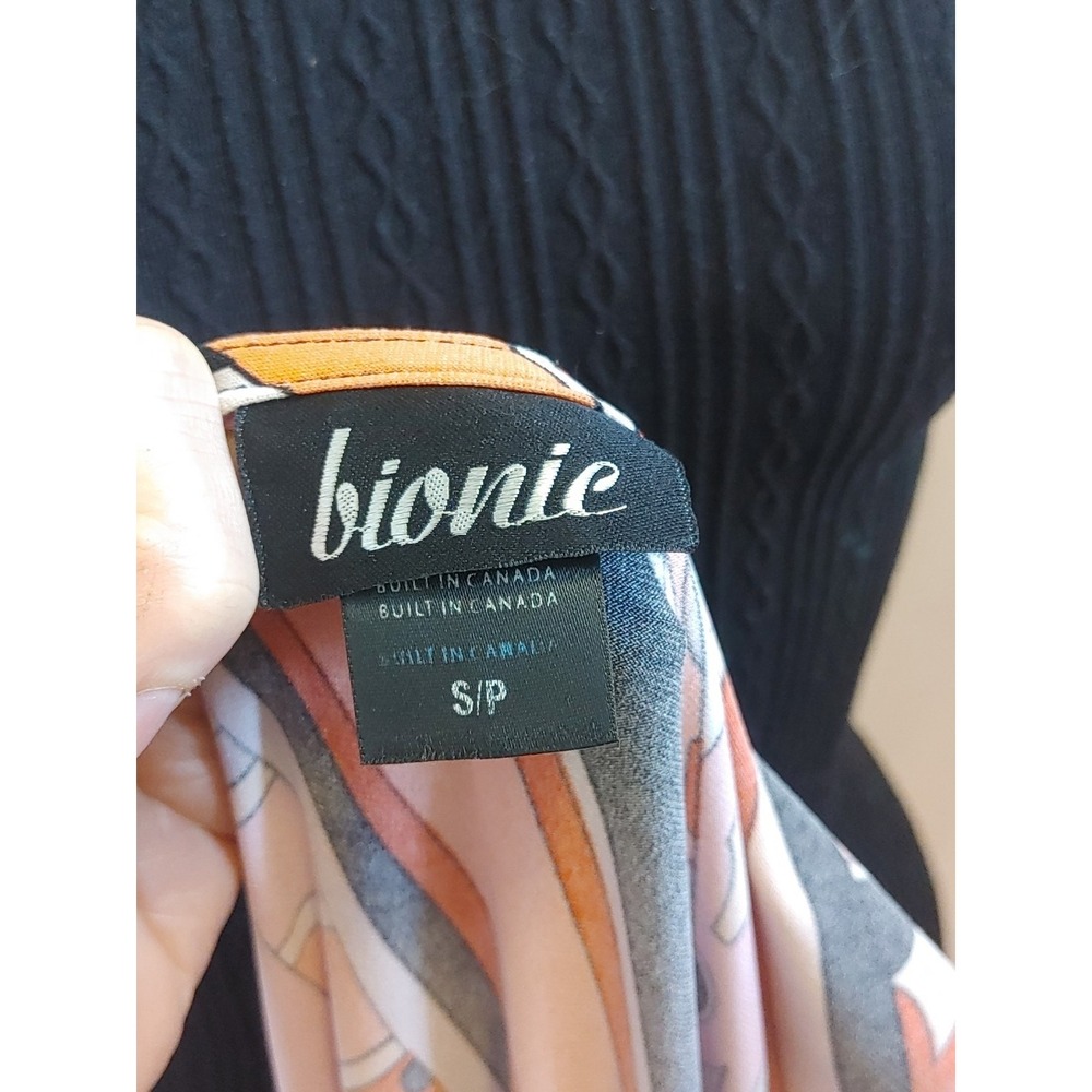 Bionic Abstract Wrap Dress Women's Sz S A-Line Sheath Striped Belted Knee Length - Picture 10 of 12
